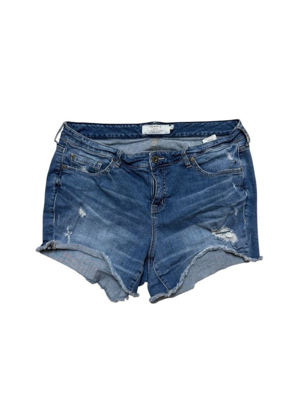 Torrid Distressed Denim Shorts Size 14 Blue Raw Hem Stretch Plus
